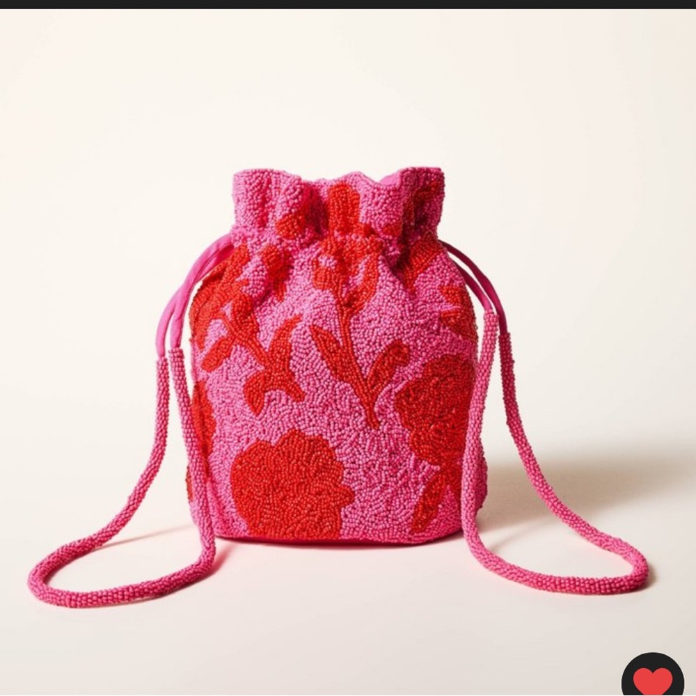 Kate Spade X Target Limited Edition Pink and Red Floral Beaded Drawstring Bag